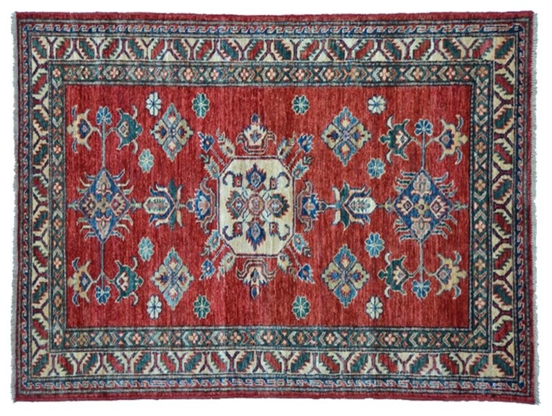 Hand-Knotted Red Super Kazak Tribal & Geometric Oriental Carpet