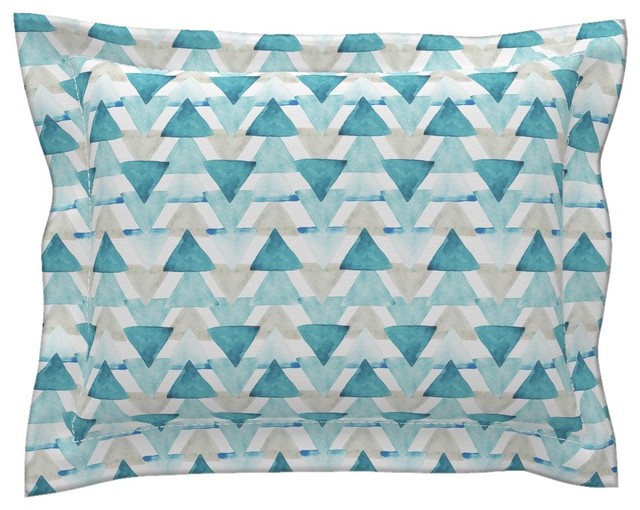 Teal Watercolor Triangles Teal Watercolor Cotton Pillow Sham