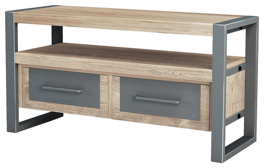 Asta Teak and Iron TV Stand, Industrial Modern Industrial