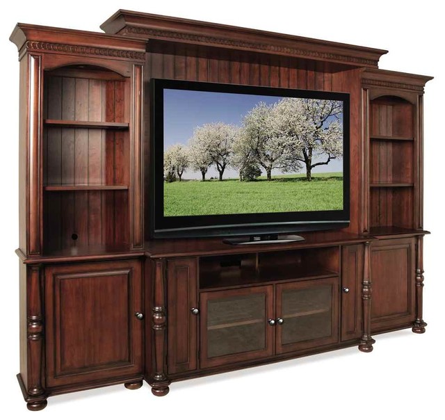 4Pc Entertainment Center in Upland Cherry Finish Traditional