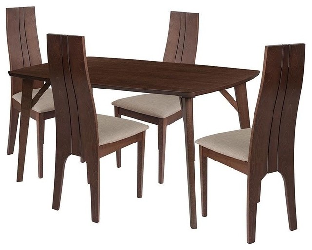 Kensington 5 Piece Wood Dining Table Set With Padded Chairs