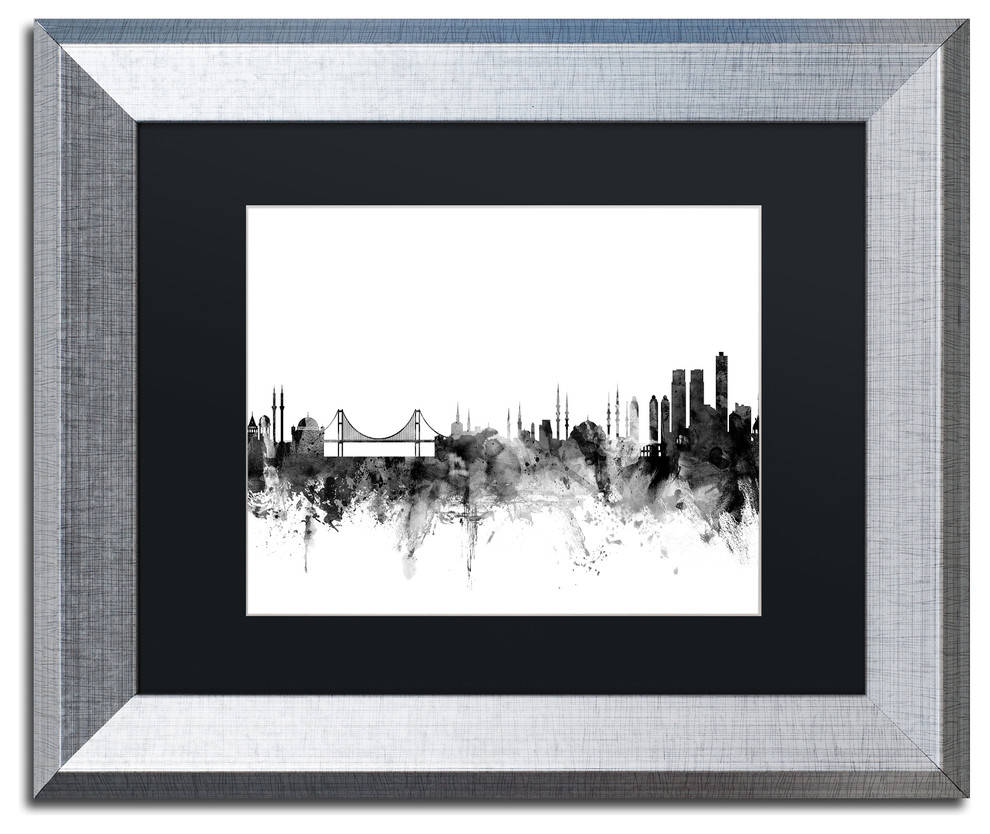 Michael Tompsett 'Istanbul Turkey Skyline B&W' Matted Framed Art, 11x14