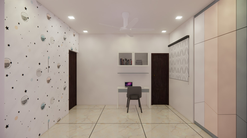 Mittelgroßes Modernes Kinderzimmer mit beiger Wandfarbe, Marmorboden und beigem Boden in Bangalore