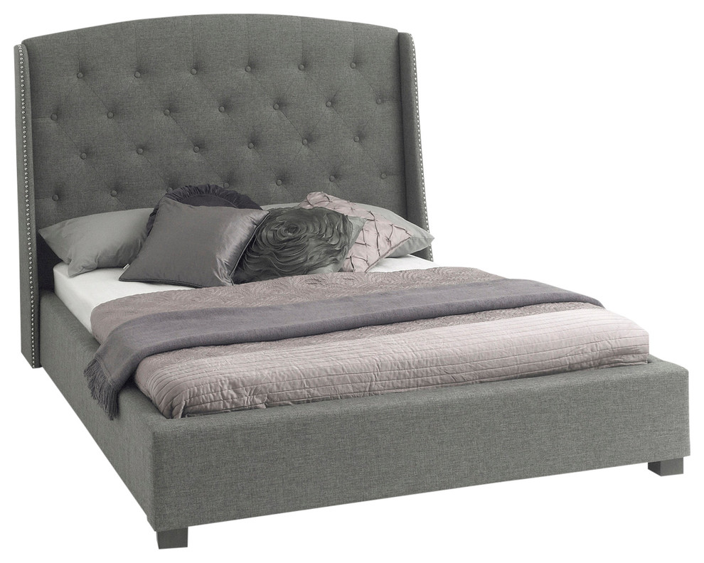 Signature Grey Fabric Bed Frame Transitional Panel Beds By Sareer