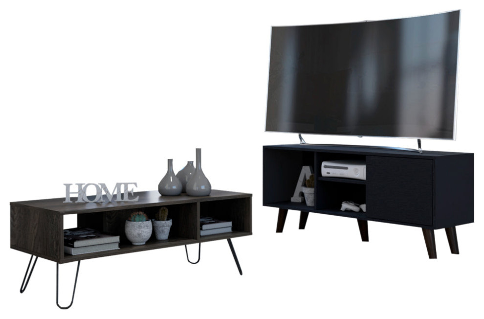 Boston 2 Piece Living Room Set, TV Stand and Coffee Table, Black