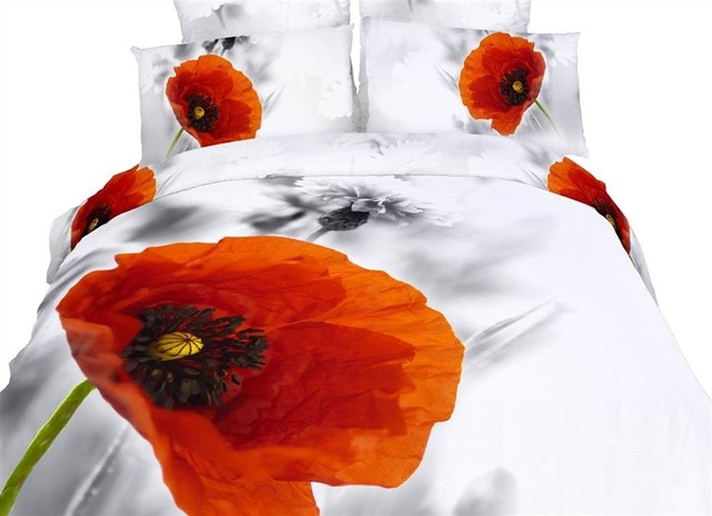 Poppies Queen Size 6 Piece Floral Bedding Duvet Cover Set