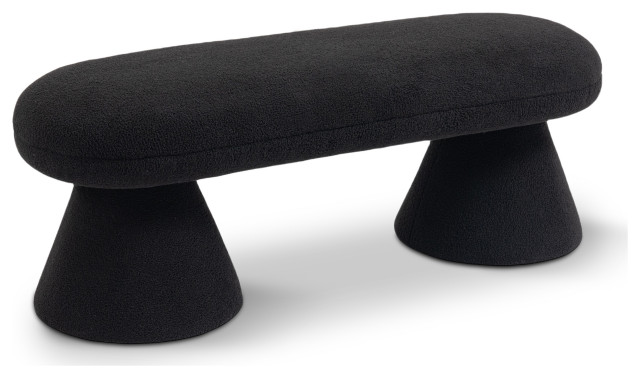 Drum Faux Shearling Teddy Fabric Upholstered Bench, Black