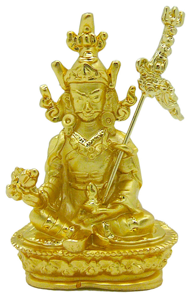 Metal Golden Gilded Guru Rinpoche Padmasambhava Statue acs875-6