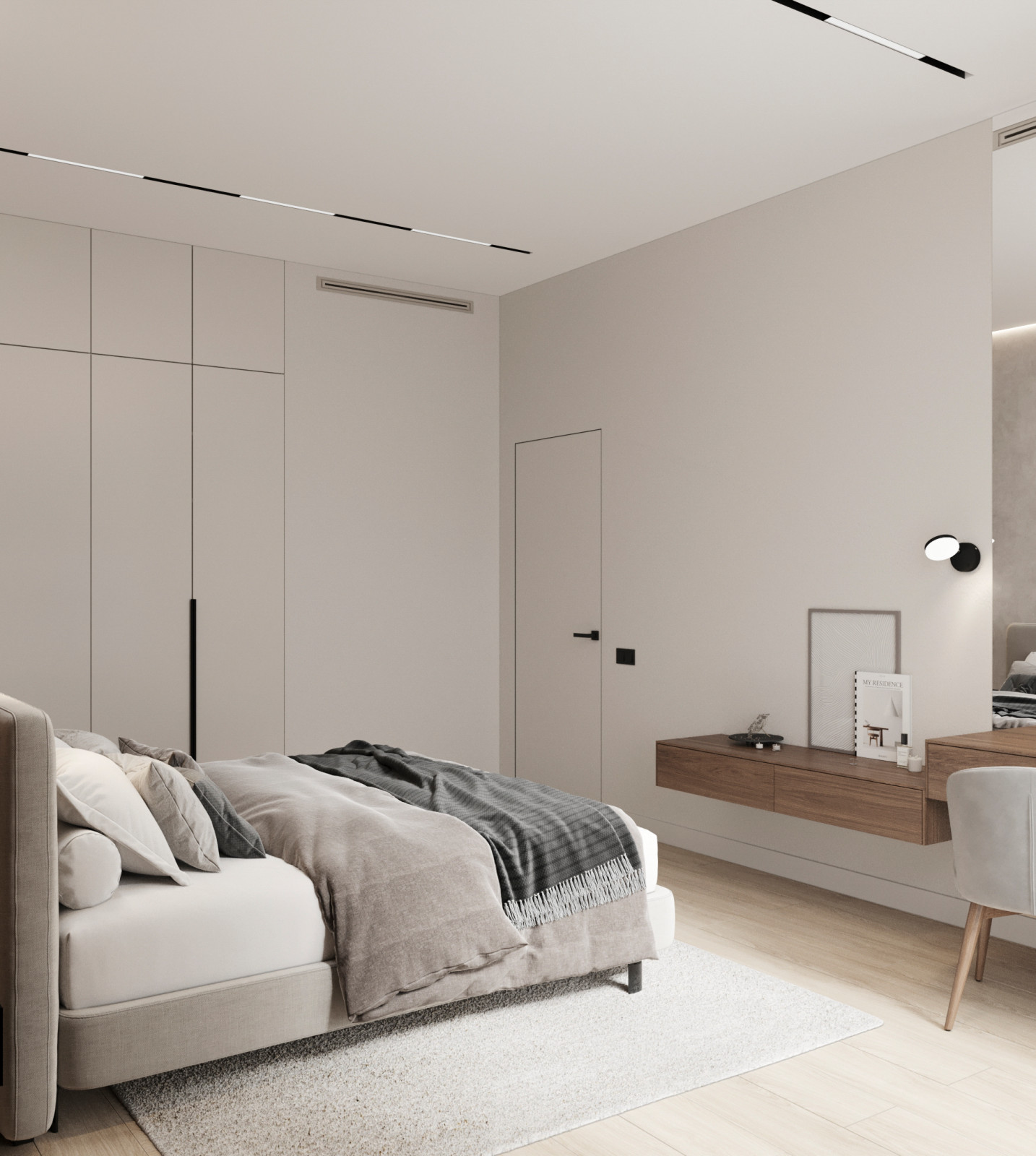 Стильный интерьер коттеджа с женской и мужской спальнями