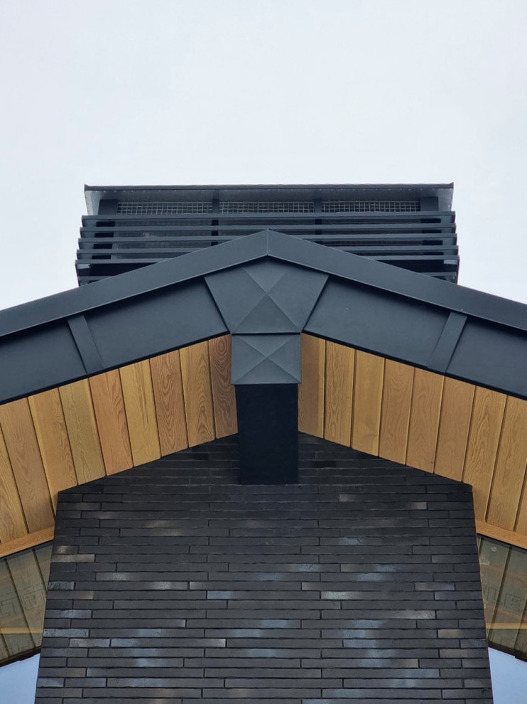 Подшивка свесов. Комбинация из планкена (лиственница) и фальца (сталь SSAB)