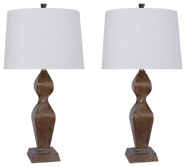 31 5 Distressed Faux Wood Table Lamp Set Of 2