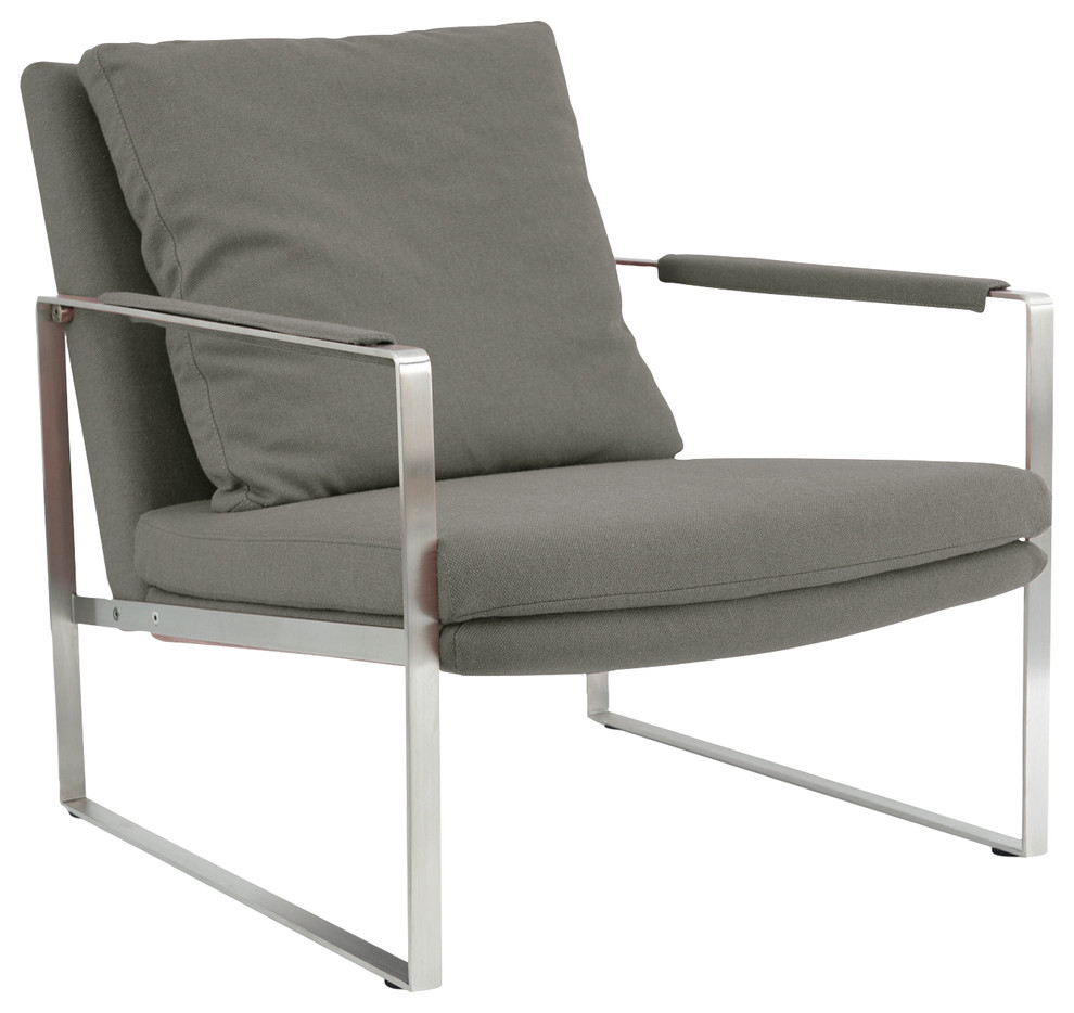 Zara Arm Chair, Stainless Steel Base, Dark Gray Camira Wool