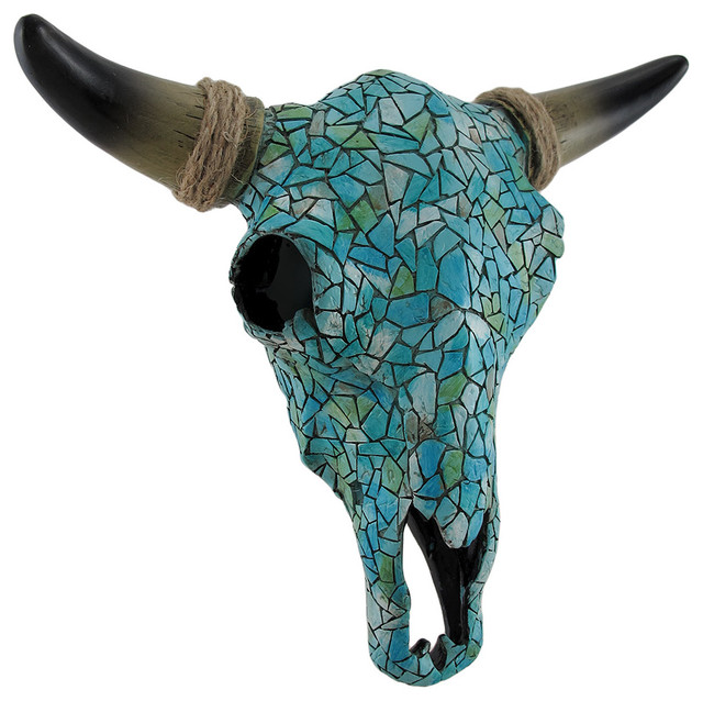 Southwestern Wall Decor mosaic steer skull, turquoise - southwestern - wall sculptures Southwestern Wall Decor mosaic steer skull, turquoise - southwestern - wall sculptures