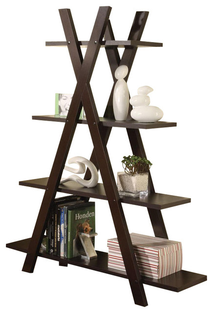 Coaster Bookshelf Contemporary Cuccino X Shape 4 Storage Coaster Bookshelf Contemporary Cuccino X Shape 4 Storage Shelves Bookcase