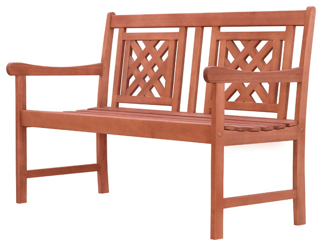 Malibu Outdoor Patio Plaid 4 Eucalyptus Hardwood Bench