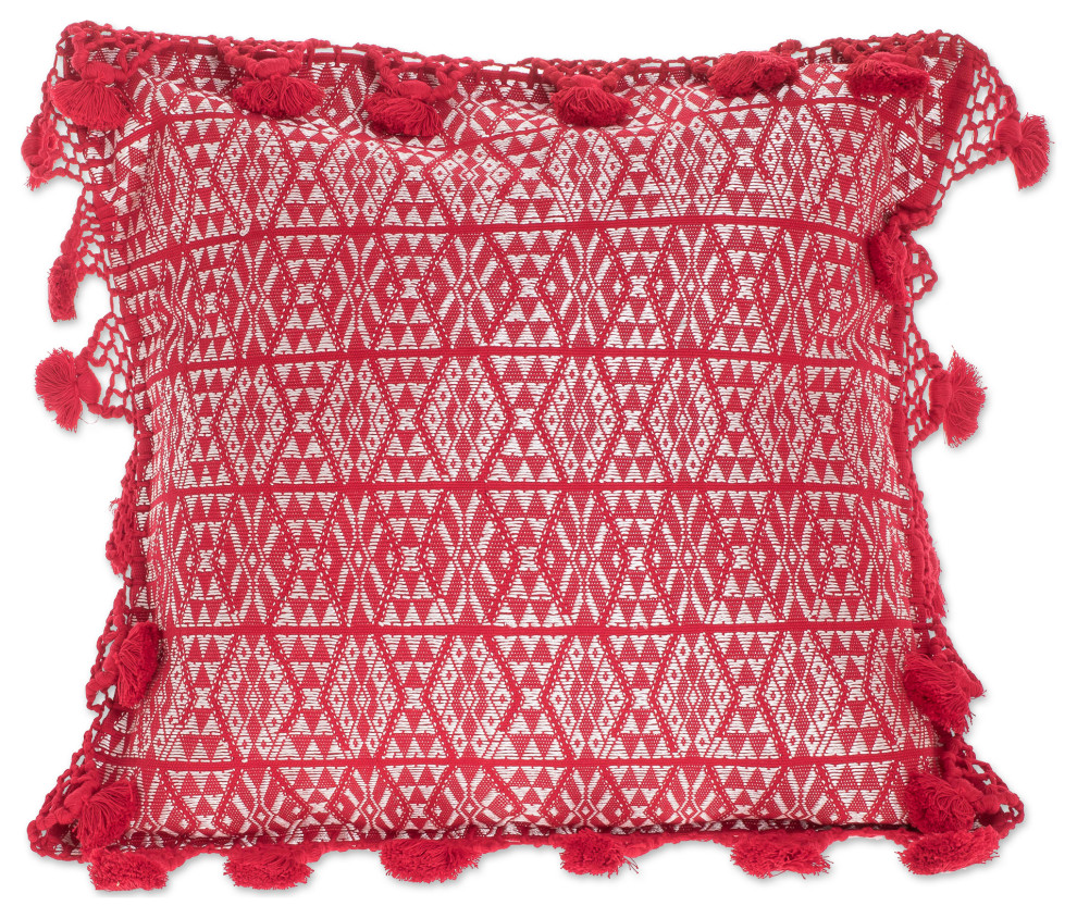 Novica Handmade Traditional Motifs, Chili Cotton Cushion Cover