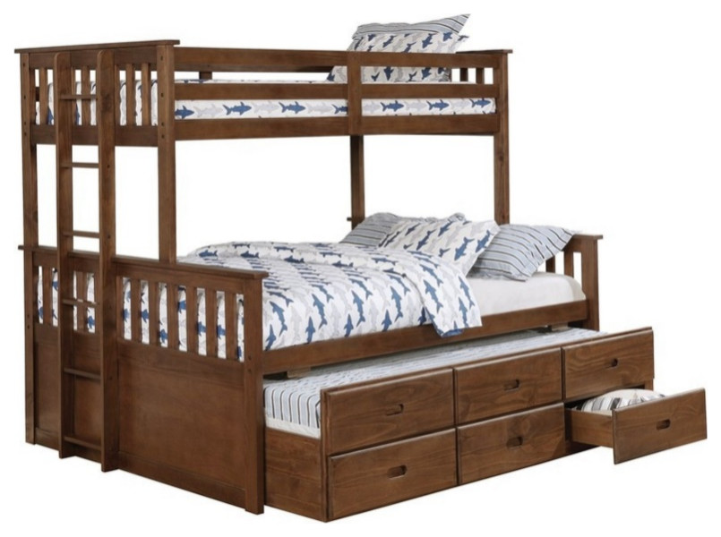 Slatted Design Xl Twin Over Queen Bunk Bed With Trundle And 3 Drawers