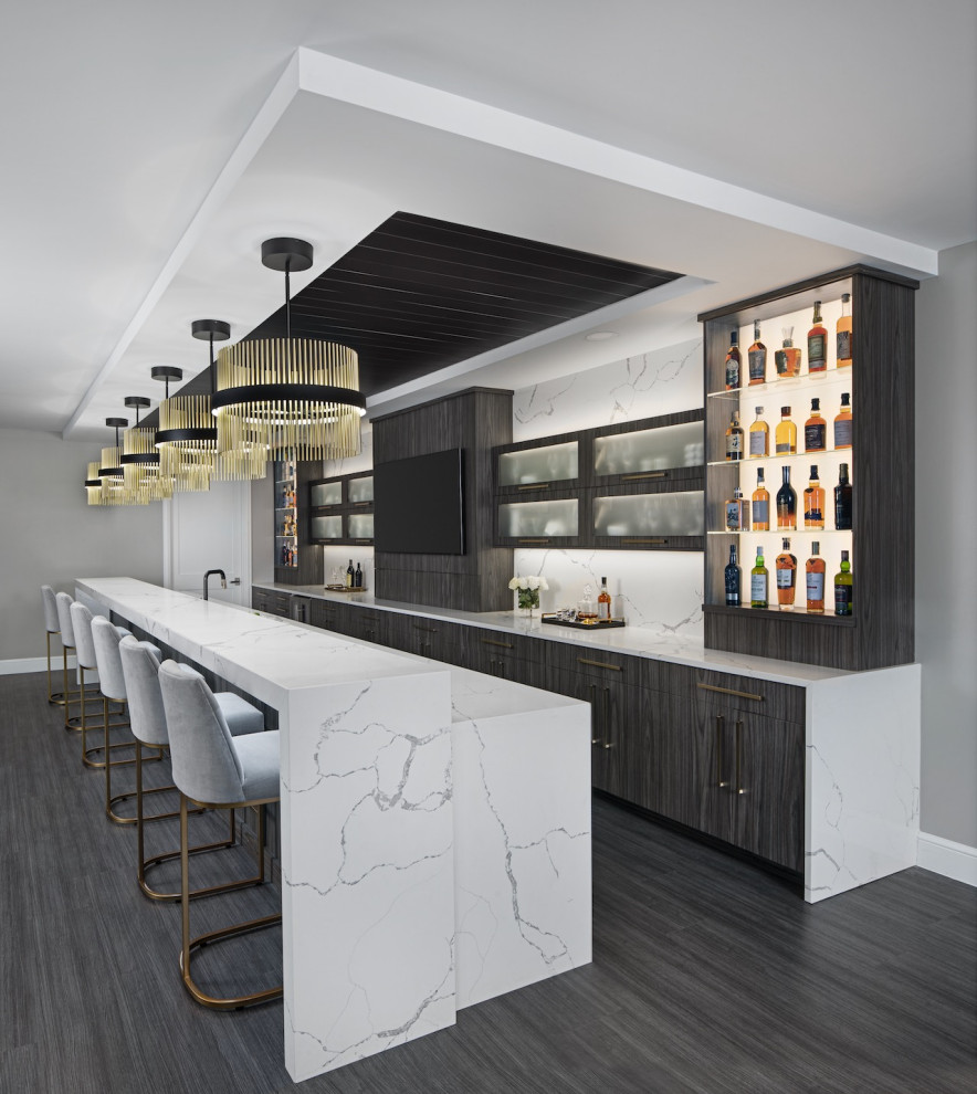 Design ideas for a contemporary home bar in Detroit.
