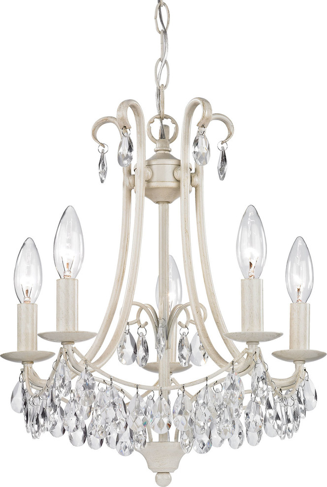 Mini Chandelier - Antique Cream With Clear Crystal