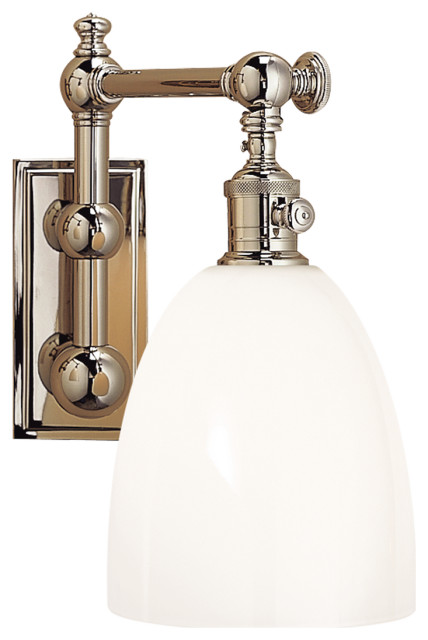 Pimlico Single Light in Polished Nickel with White Glass