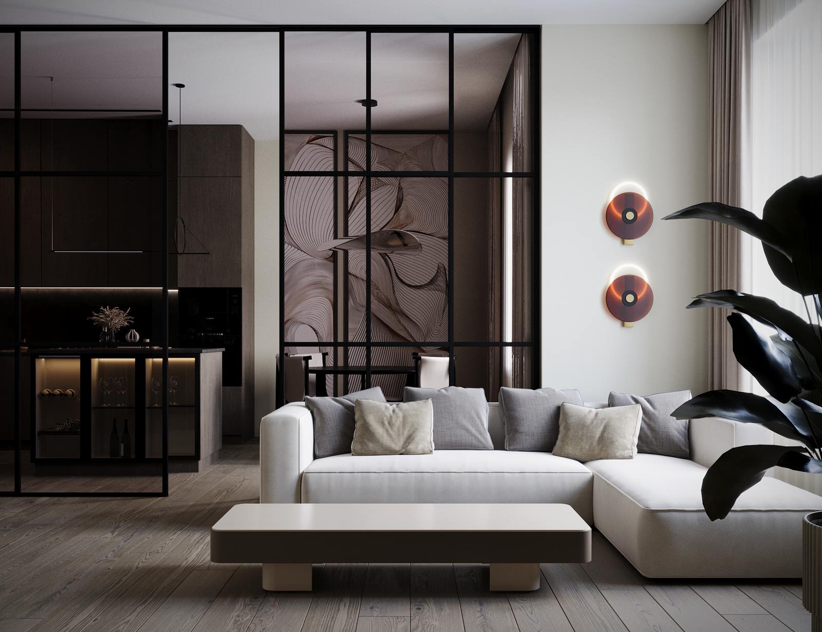 Визуализация кухни-гостиной в жк  Амур-Сити