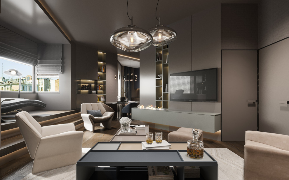 Студия в современном стиле  в колониальных тонах