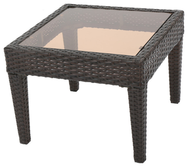Gdf Studio Jermaine Outdoor Brown Wicker Accent Table Tropical Outdoor Side Tables By Gdfstudio