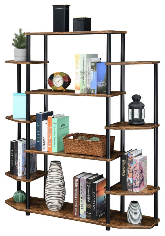 Designs2Go Wall Unit Bookshelf, Barnwood/Black Poles