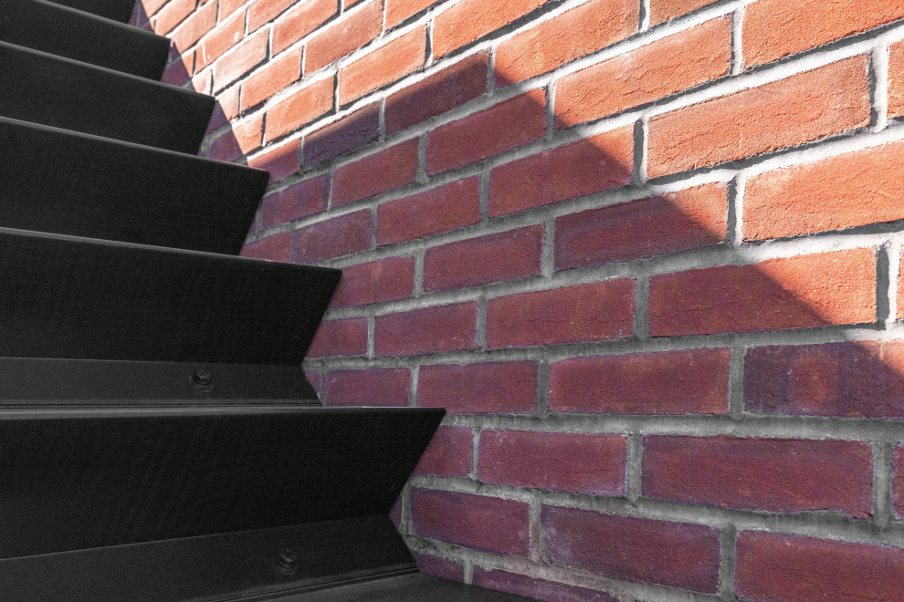 На фото: прямая лестница в стиле модернизм