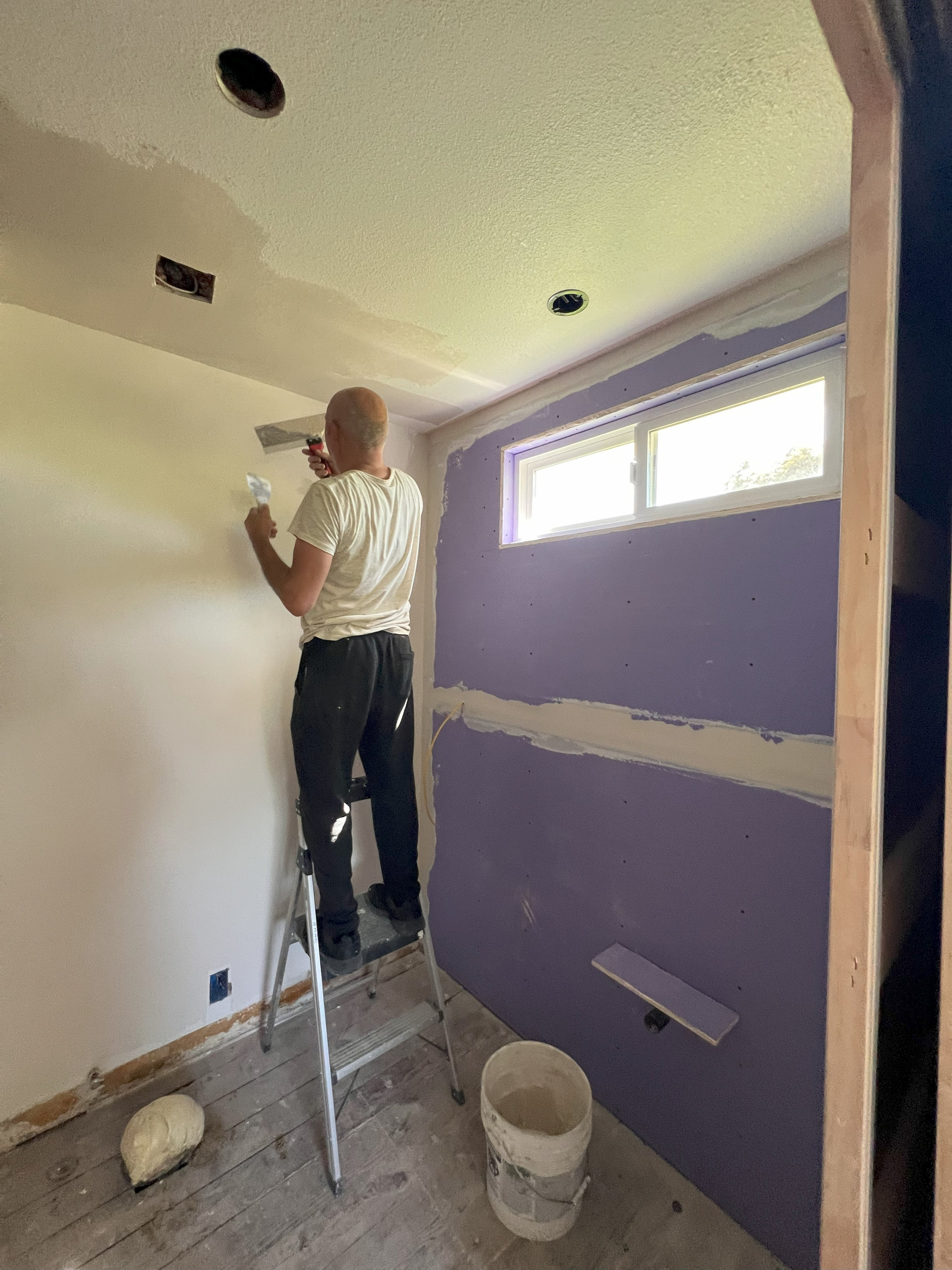 DURING!  Texturing the walls to match