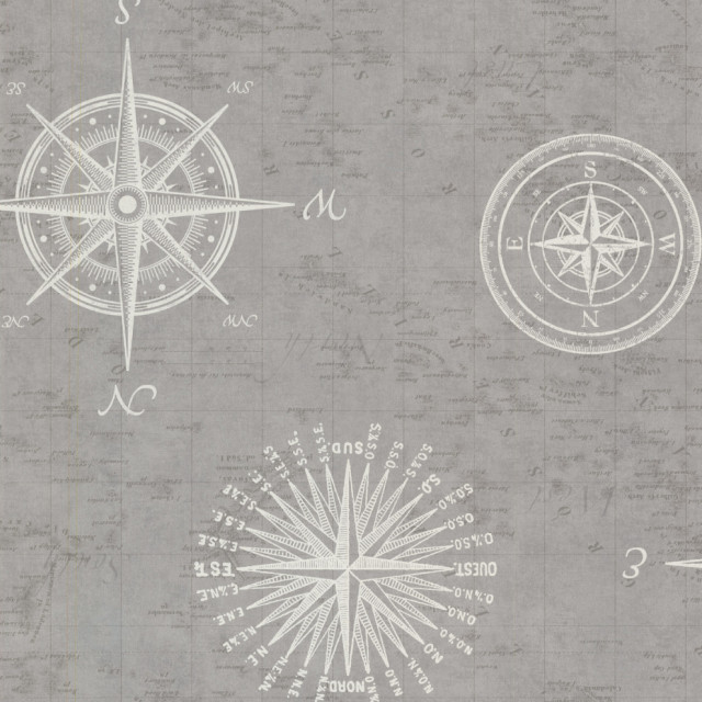 Navigate Gray Vintage Compass Wallpaper Bolt