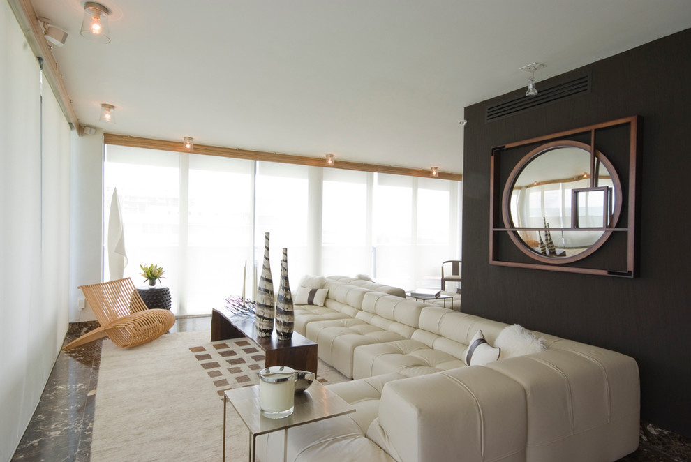 Design ideas for a contemporary open concept living room in Miami.