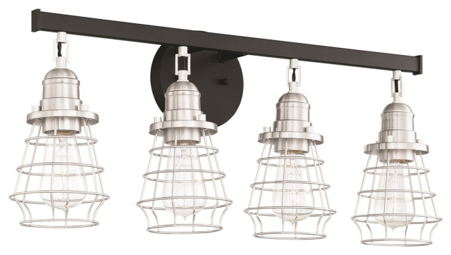 Craftmade Thatcher 4 Lt Cage Bathroom Vanity 50604 Fbbnk Black Polished Nickel Industrial Bathroom Vanity Lighting By Lighting And Locks