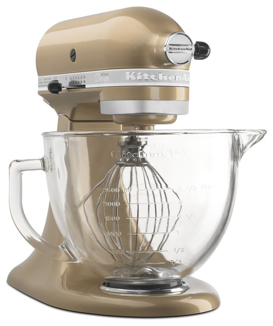 KitchenAid KSM155GBCZ Champagne Gold 5 qt TiltHead Stand Mixer with Glass Bowl Contemporary