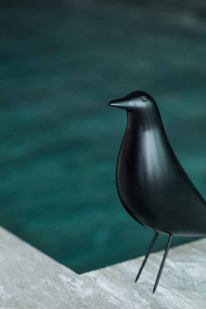 Mittelgroßer Moderner Pool in rechteckiger Form mit Natursteinplatten in Sonstige