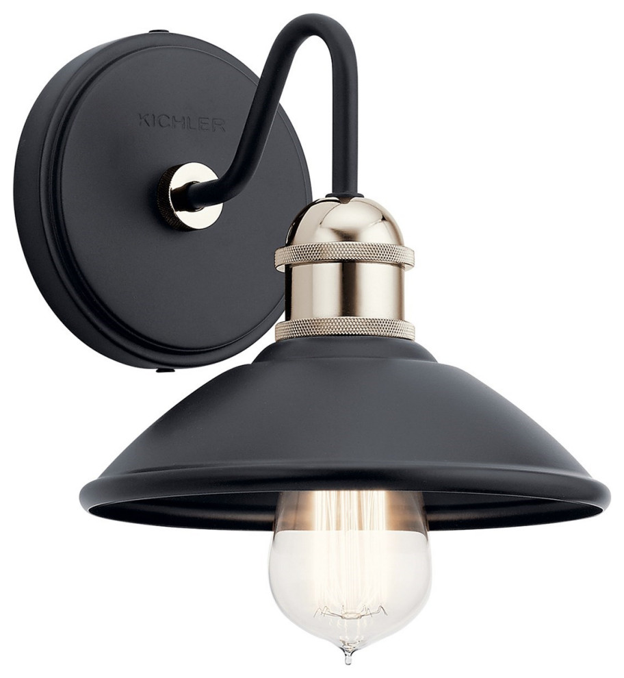 Kichler Clyde 1LT Wall Sconce 45943BK Black Industrial Wall