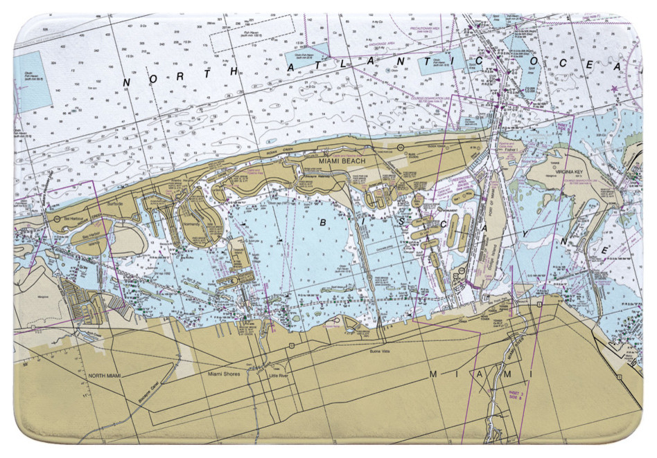 Fl Miami Beach Fl Nautical Chart Memory Foam Bath Mat Contemporary Bath Mats By Island Girl Home Inc
