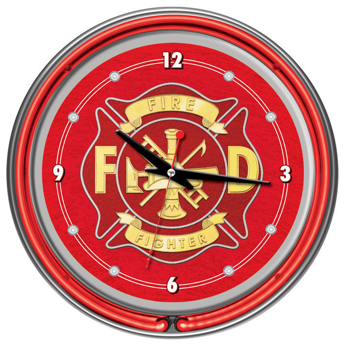 Fire Fighter 14 Inch Neon Wall Clock