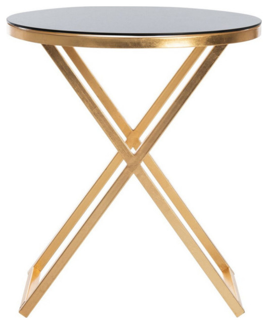 Beatrice Round Top Accent Table, Gold/Black Modern Side Tables And