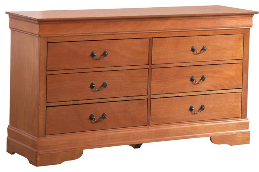 Maklaine Traditional Engineered Wood 6 Drawer Dresser in Oak Dressers