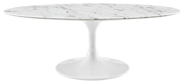 Lippa 48 Oval Shaped Artificial Marble Coffee Table White Lippa 48 Oval Shaped Artificial Marble Coffee Table White