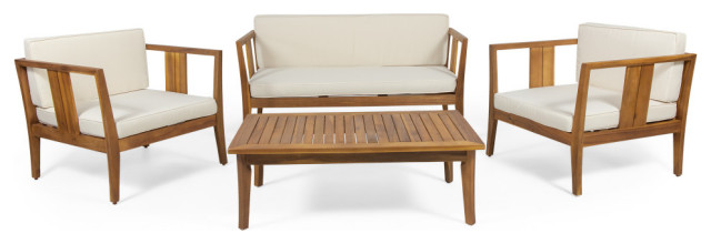 Huxley Outdoor 4-Seater Acacia Wood Chat Set, Teak/Beige
