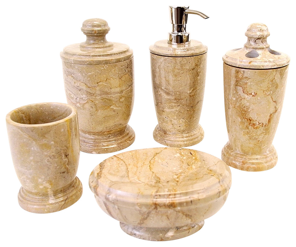 Sahara Beige Marble 5Piece Bathroom Accessory Set of Atlantic
