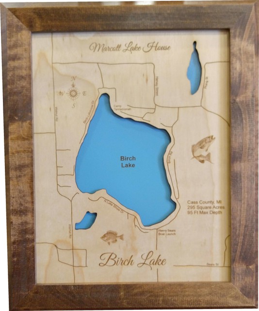 Birch Lake, Michigan-Wood Lake Map, Small - Rustic - Wall Accents - by ...