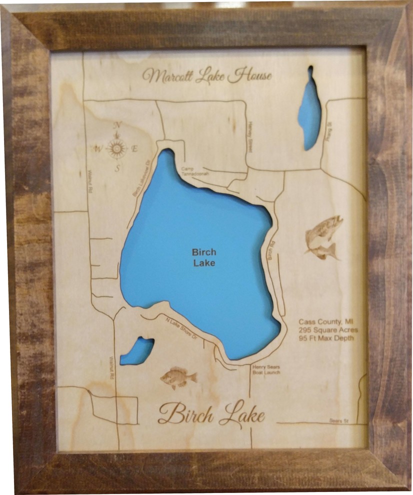 Birch Lake, MichiganWood Lake Map, Small Rustic Wall Accents by PhD's Houzz