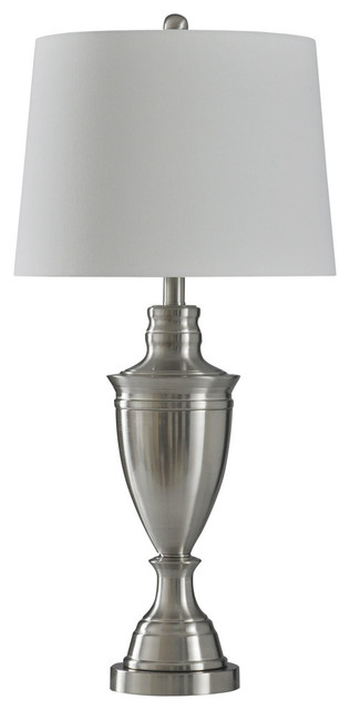 white and silver table lamps