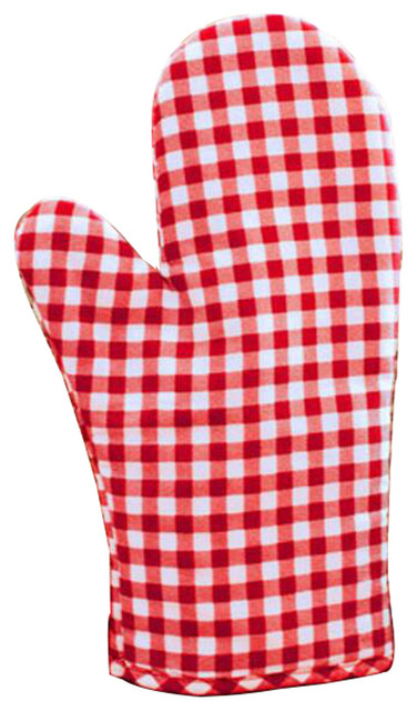 1-Pair Anti, Scald Cotton Lattice Gloves, Kitchen Bakery Cooking Oven Mitts, Red