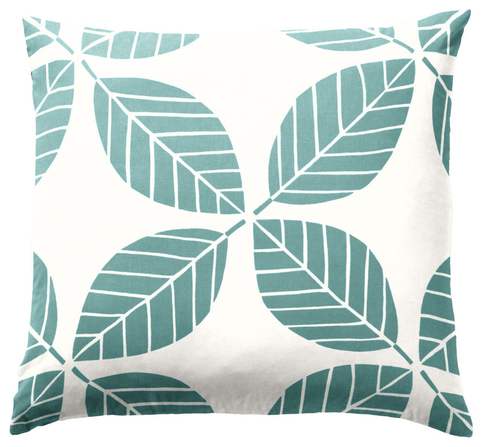 Turquoise Leaf Print Outdoor Pillow