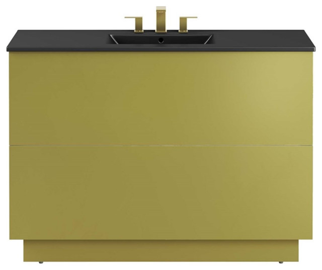 Modway Quantum 48" Single Sink Wood Bathroom Vanity in Black and Gold