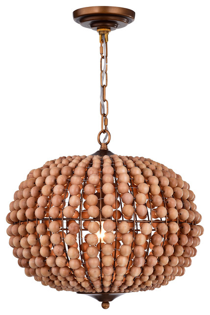 Swere 3-Light 16-Inch Wood Bead Globe Chandelier HM127/3